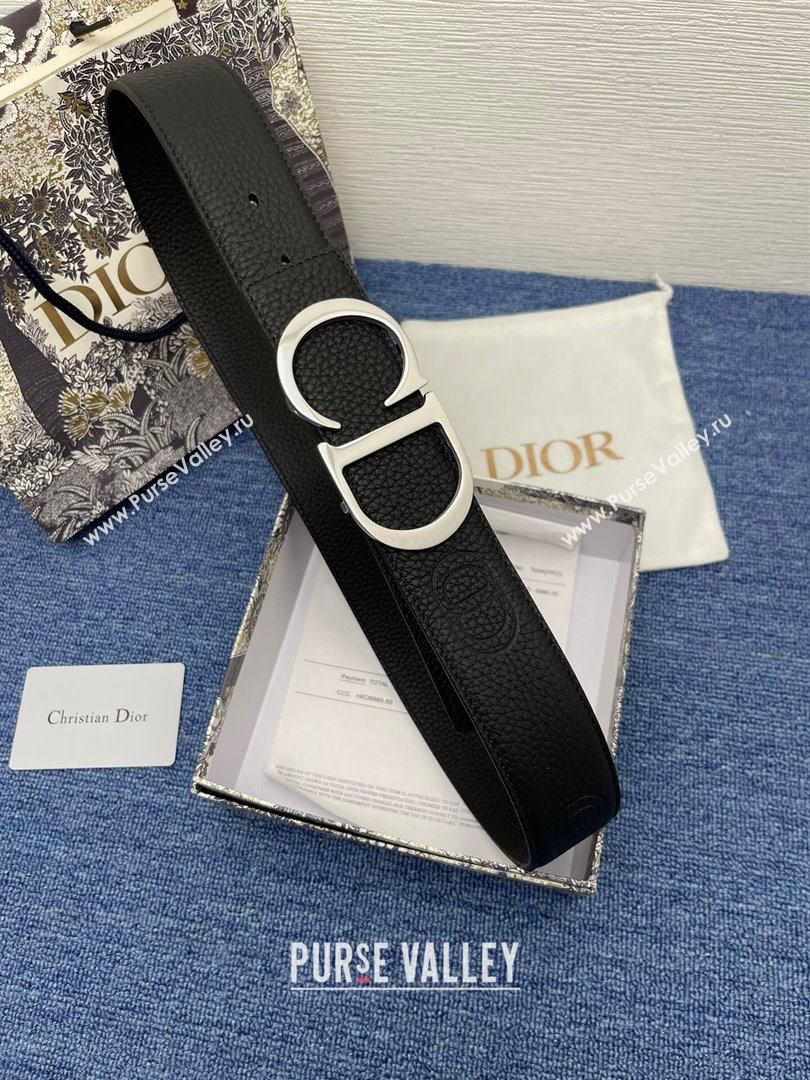 Dior CD Belt in Grained Calfskin Width 4cm Black/Silver 2024 (YANG-24070419)