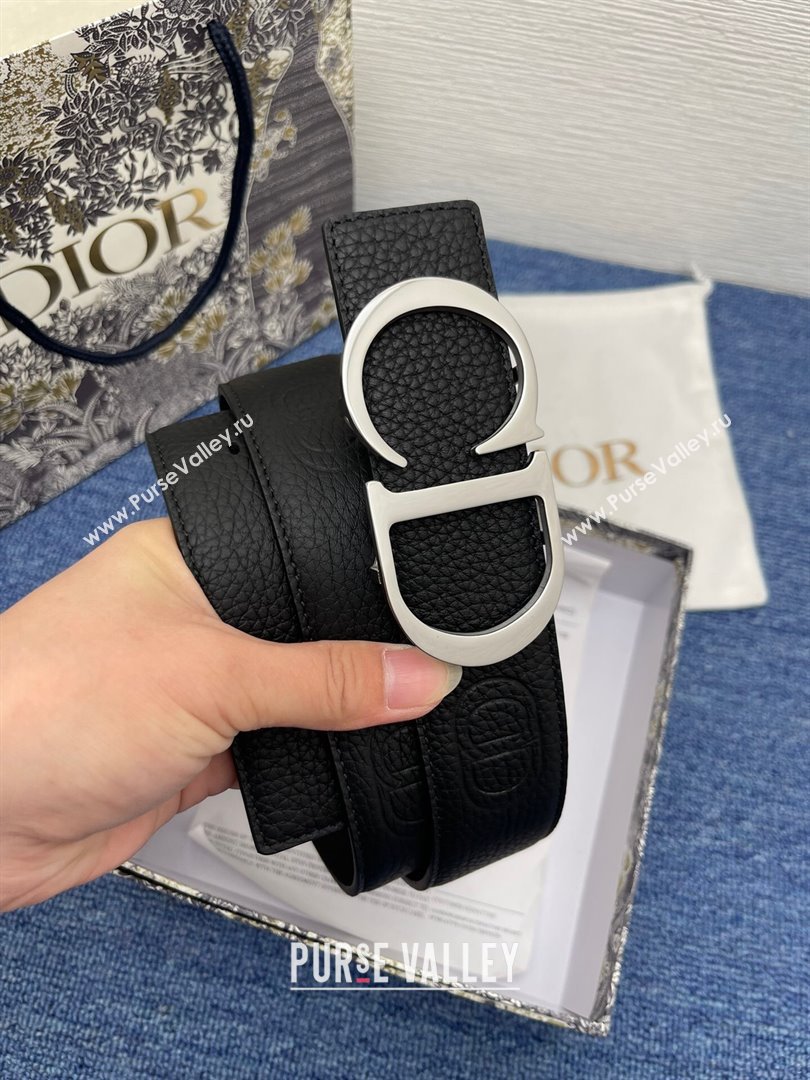 Dior CD Belt in Grained Calfskin Width 4cm Black/Silver 2024 (YANG-24070419)