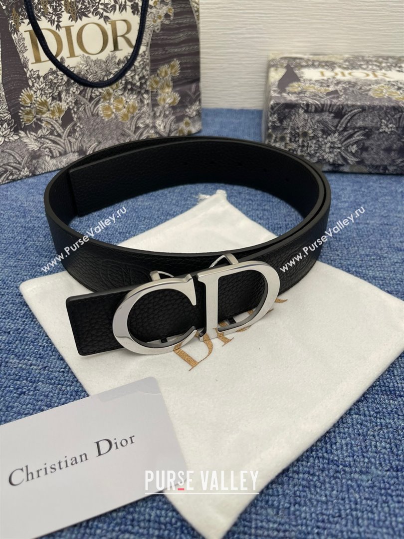 Dior CD Belt in Grained Calfskin Width 4cm Black/Silver 2024 (YANG-24070419)
