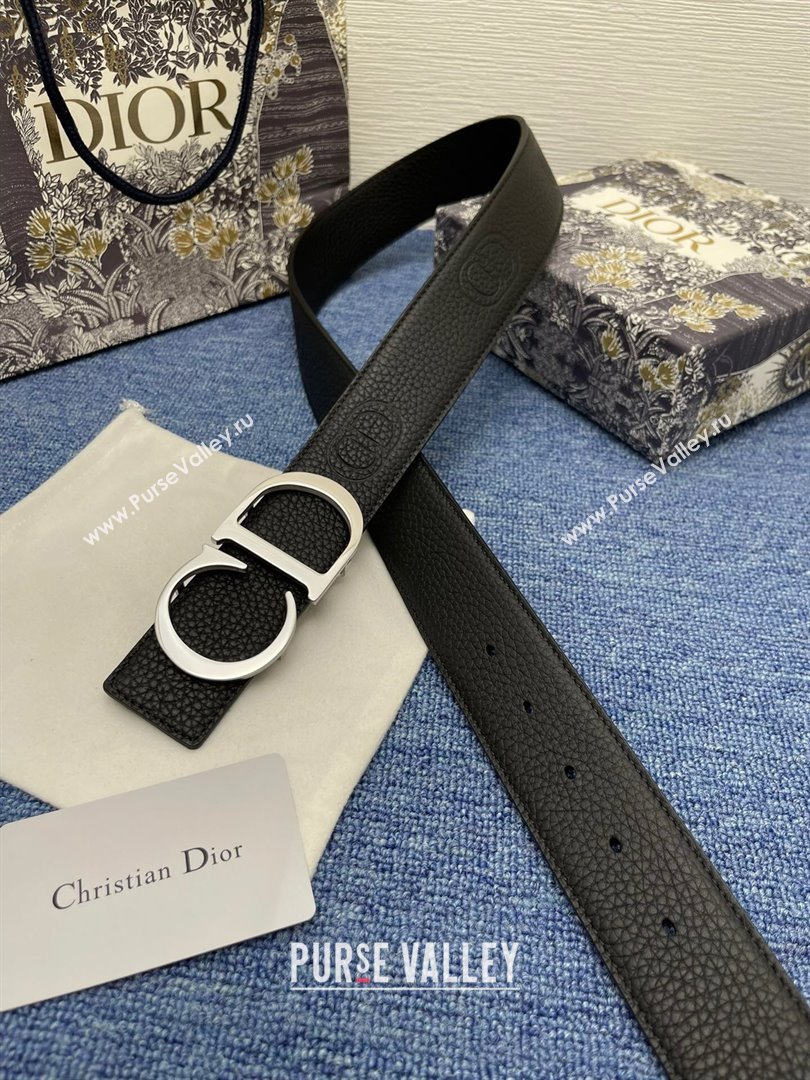 Dior CD Belt in Grained Calfskin Width 4cm Black/Silver 2024 (YANG-24070419)