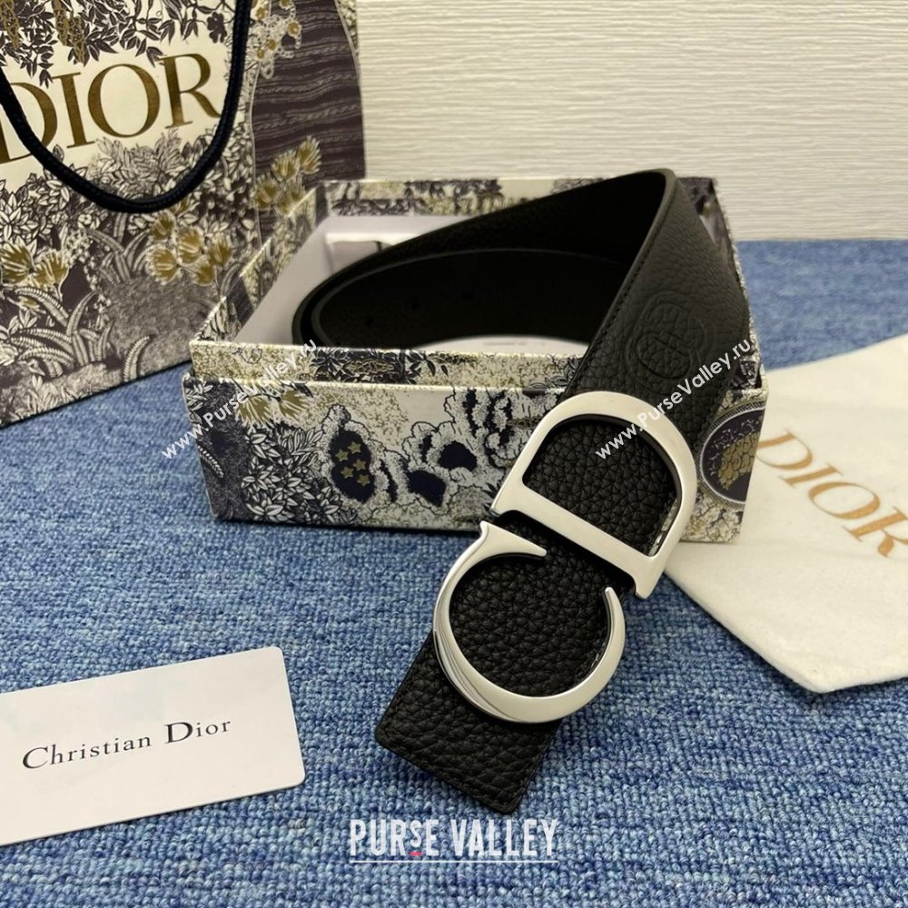 Dior CD Belt in Grained Calfskin Width 4cm Black/Silver 2024 (YANG-24070419)