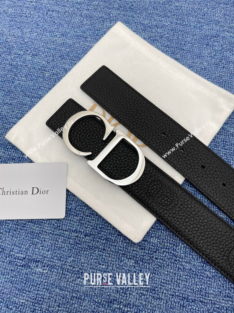 Dior CD Belt in Grained Calfskin Width 4cm Black/Silver 2024 (YANG-24070419)