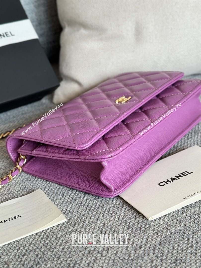 Chanel Grained Calfskin Classic Wallet on Chain WOC Gold/Purple 2024 (MHUI-241520)