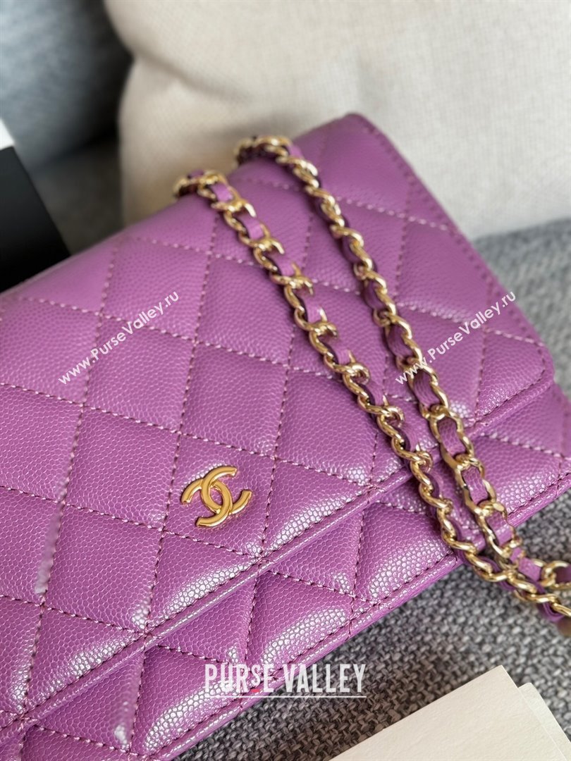 Chanel Grained Calfskin Classic Wallet on Chain WOC Gold/Purple 2024 (MHUI-241520)