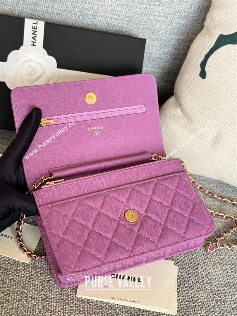 Chanel Grained Calfskin Classic Wallet on Chain WOC Gold/Purple 2024 (MHUI-241520)