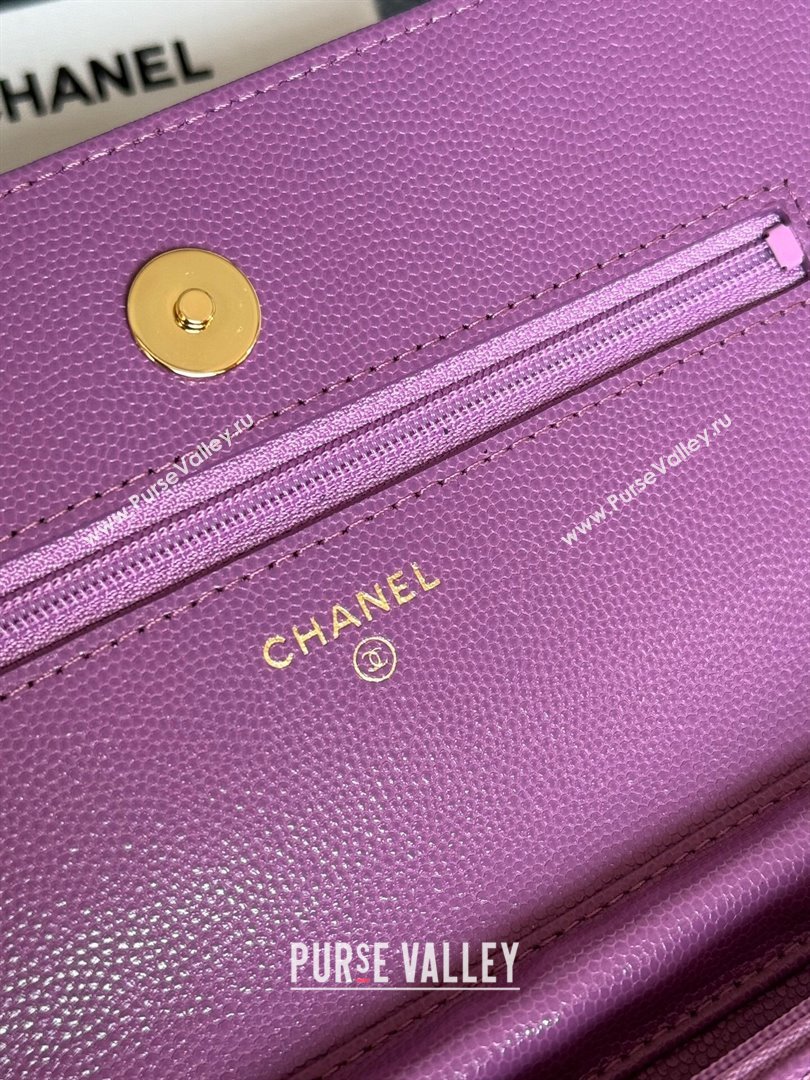 Chanel Grained Calfskin Classic Wallet on Chain WOC Gold/Purple 2024 (MHUI-241520)