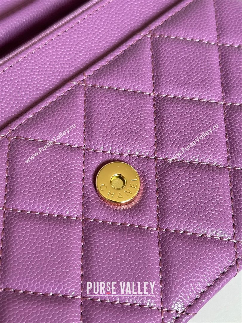 Chanel Grained Calfskin Classic Wallet on Chain WOC Gold/Purple 2024 (MHUI-241520)