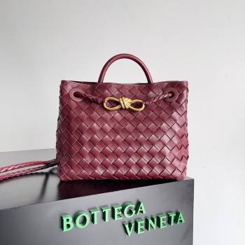 Bottega Veneta Small Andiamo Top Handle Bag in Intrecciato Leather 743568 Burgundy 2024 (MS-24042422)