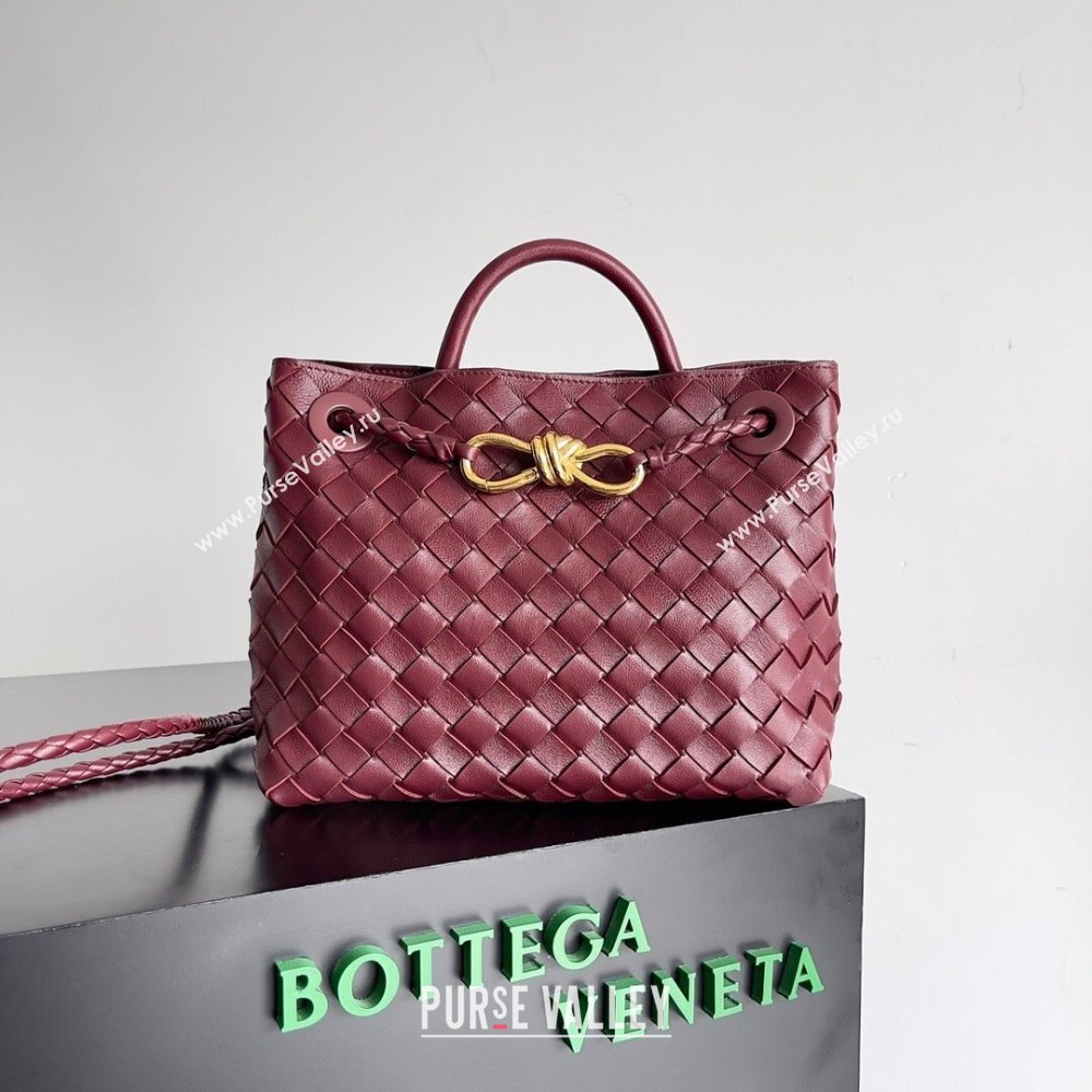 Bottega Veneta Small Andiamo Top Handle Bag in Intrecciato Leather 743568 Burgundy 2024 (MS-24042422)