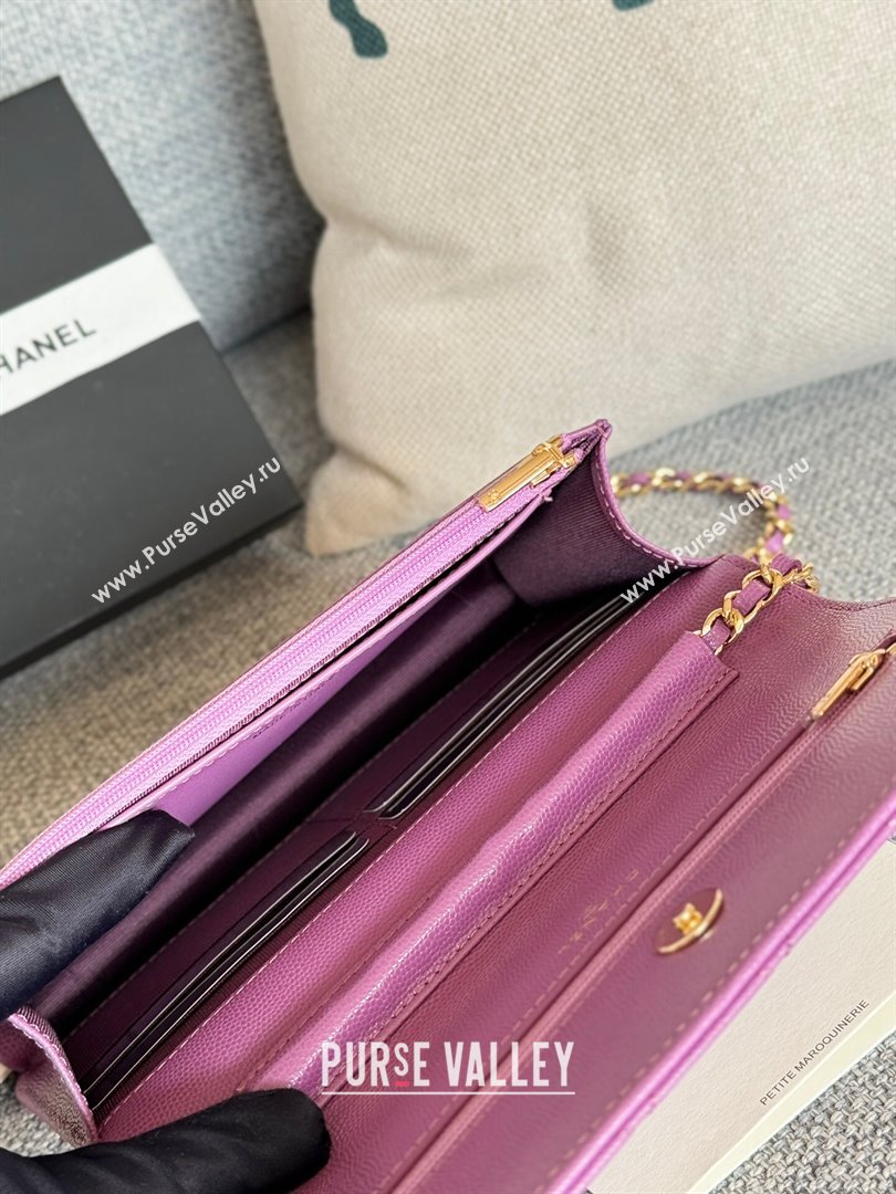 Chanel Grained Calfskin Classic Wallet on Chain WOC Gold/Purple 2024 (MHUI-241520)