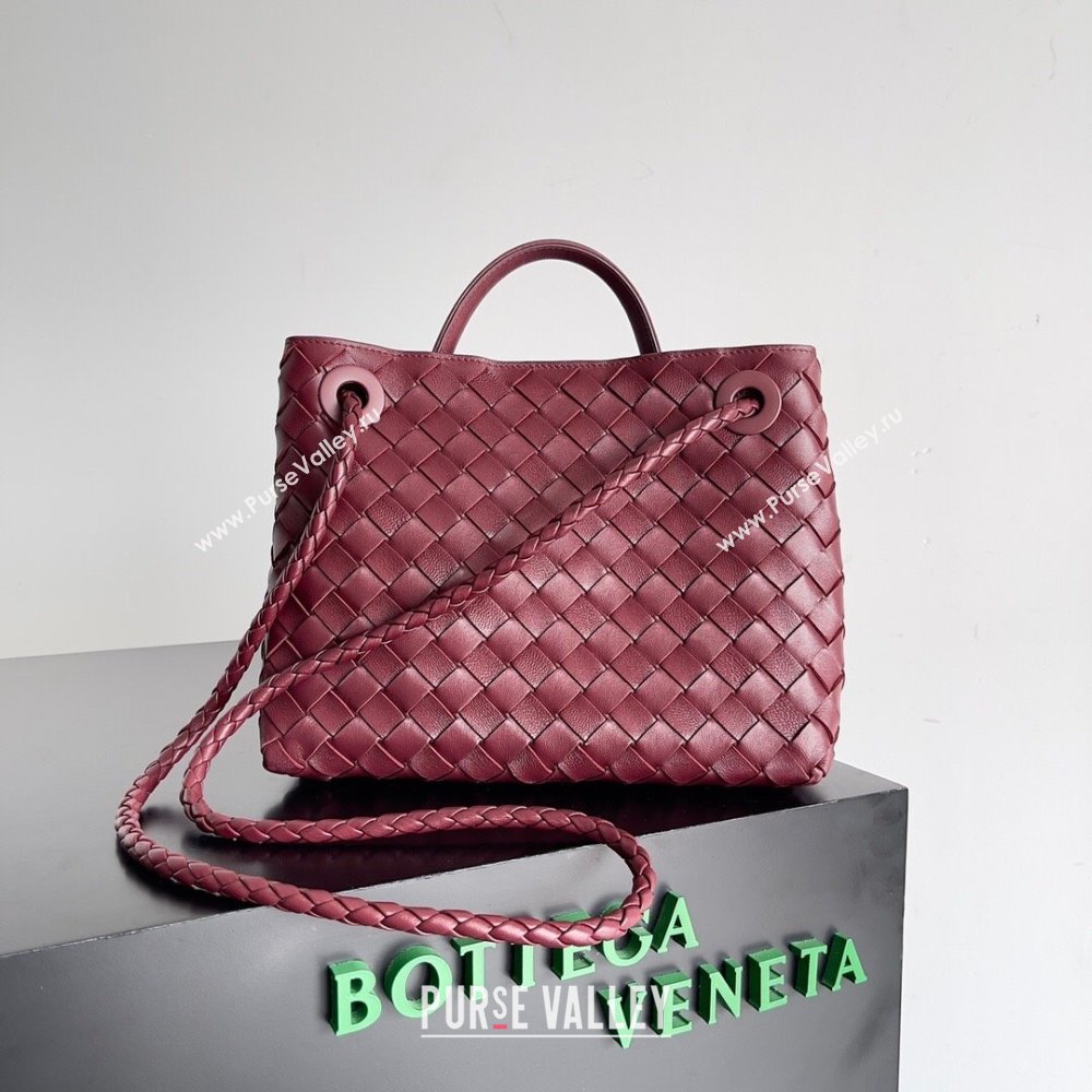 Bottega Veneta Small Andiamo Top Handle Bag in Intrecciato Leather 743568 Burgundy 2024 (MS-24042422)