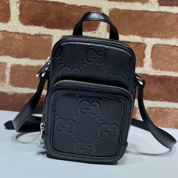 Gucci GG Embossed Leather Mini Bag ‎658553 Black 2021 (DLH-21072633)