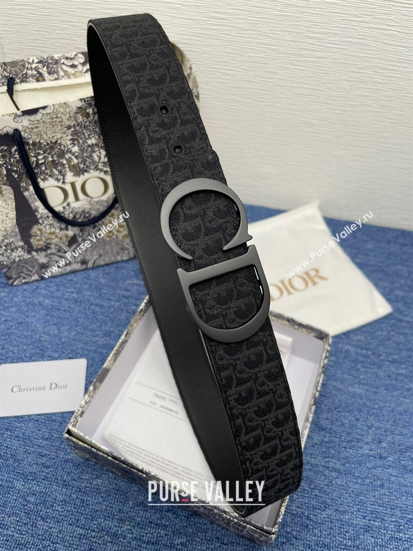 Dior CD Belt in Dior Oblique Jacquard and Grained Calfskin Black 02 2024 (YANG-24070421)