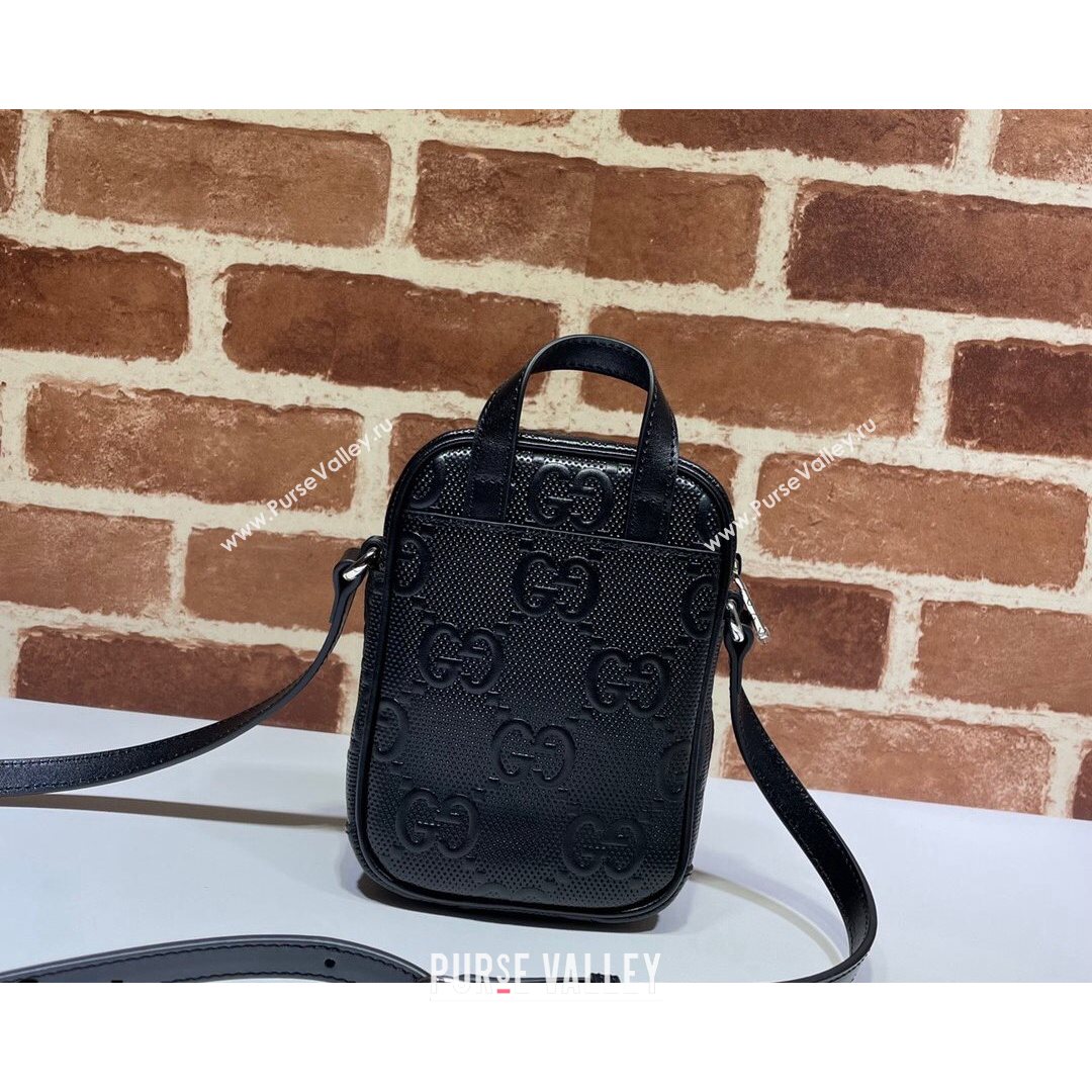 Gucci GG Embossed Leather Mini Bag ‎658553 Black 2021 (DLH-21072633)