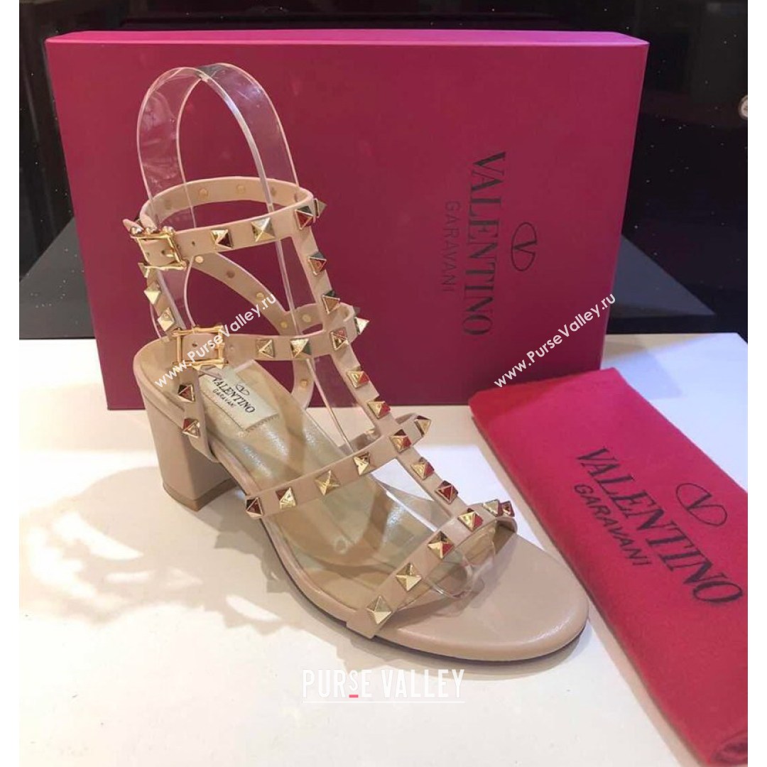 Valentino Rockstud Calfskin Ankle Strap Sandals 6.5cm Nude 2021 03 (XL-21082052)