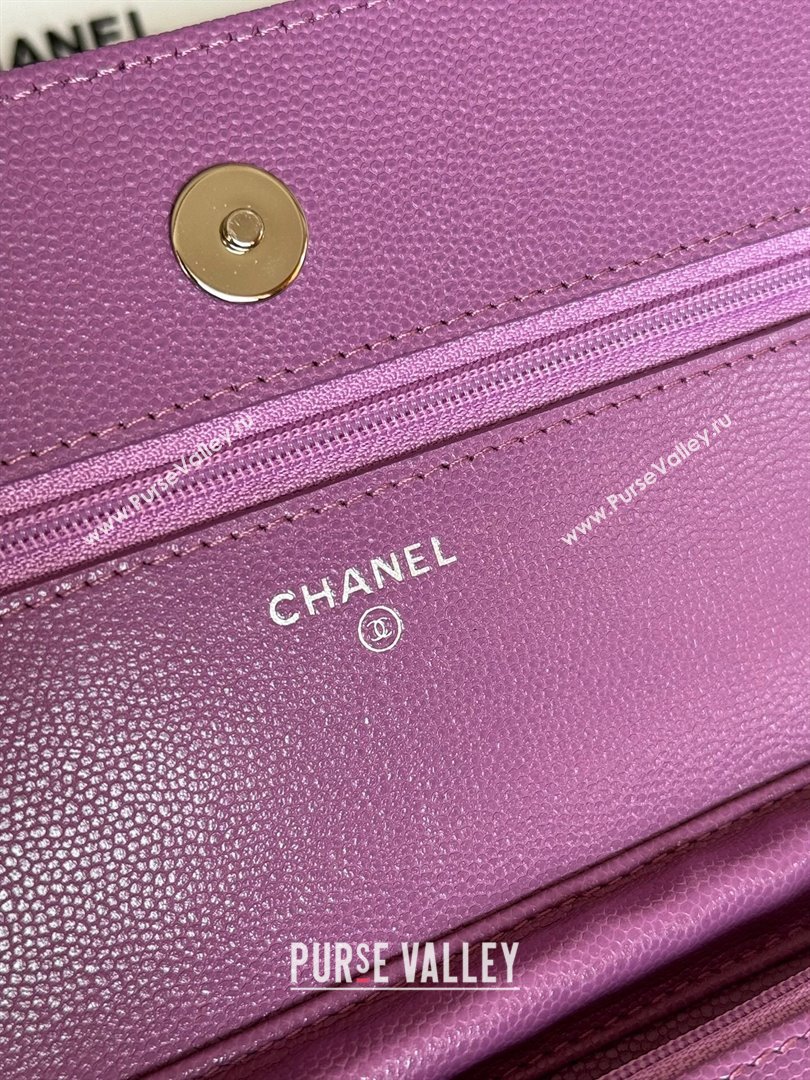 Chanel Grained Calfskin Classic Wallet on Chain WOC Silver/Purple 2024 (MHUI-241521)