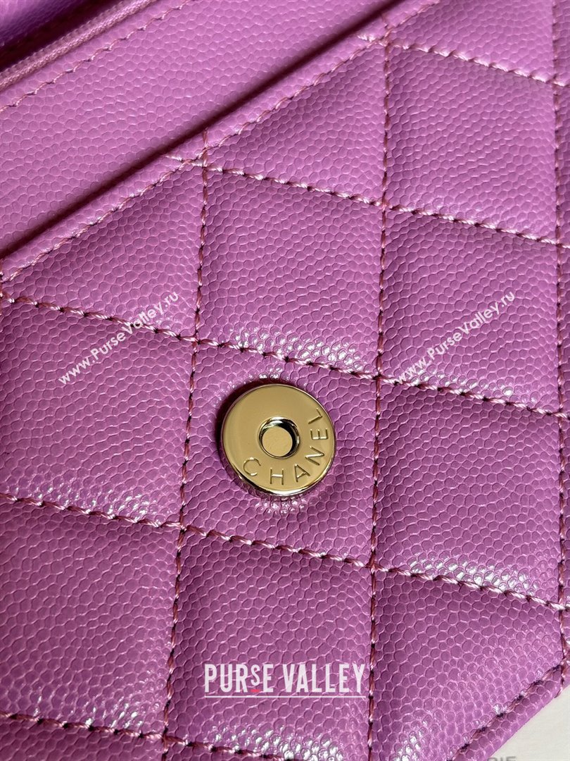 Chanel Grained Calfskin Classic Wallet on Chain WOC Silver/Purple 2024 (MHUI-241521)