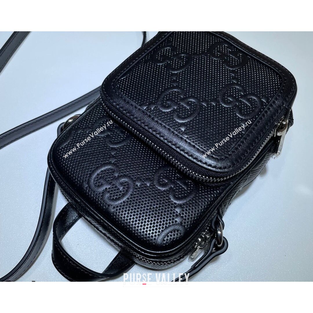 Gucci GG Embossed Leather Mini Bag ‎658553 Black 2021 (DLH-21072633)