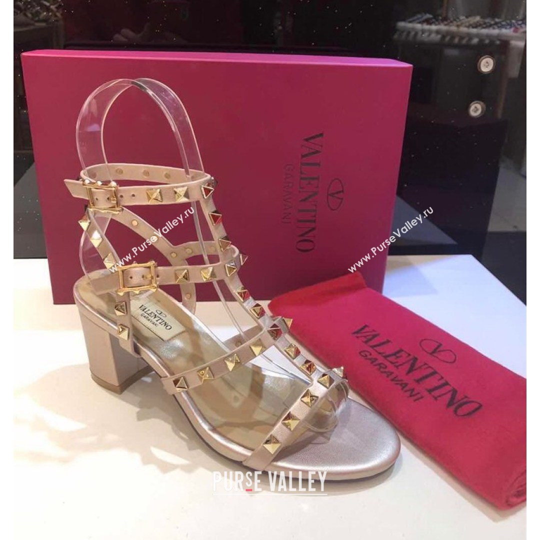 Valentino Rockstud Calfskin Ankle Strap Sandals 6.5cm Gold 2021 05 (XL-21082054)