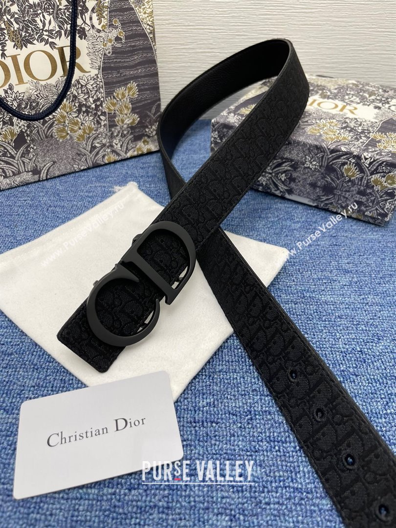 Dior CD Belt in Dior Oblique Jacquard and Grained Calfskin Black 02 2024 (YANG-24070421)