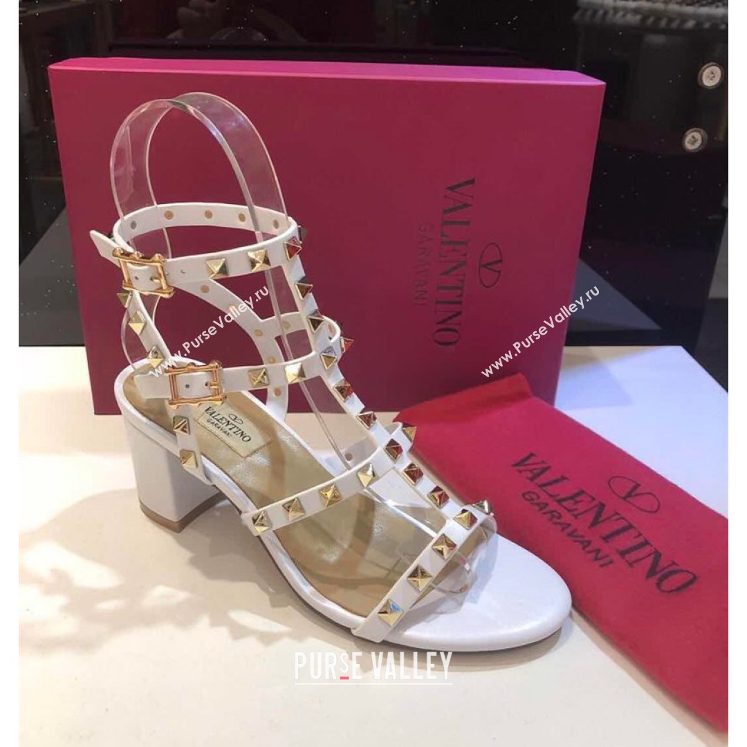 Valentino Rockstud Calfskin Ankle Strap Sandals 6.5cm White 2021 06 (XL-21082055)