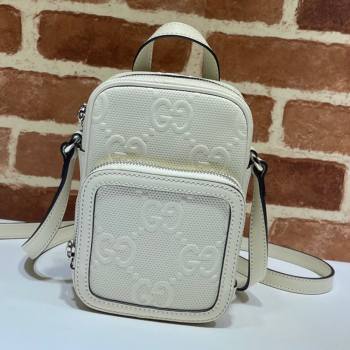 Gucci GG Embossed Leather Mini Bag ‎658553 White 2021 (DLH-21072632)