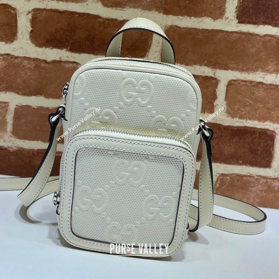 Gucci GG Embossed Leather Mini Bag ‎658553 White 2021 (DLH-21072632)