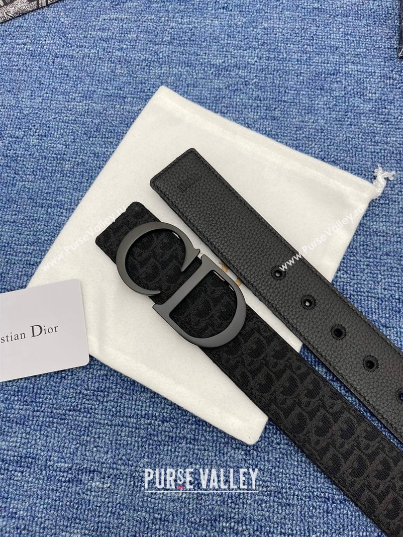 Dior CD Belt in Dior Oblique Jacquard and Grained Calfskin Black 02 2024 (YANG-24070421)