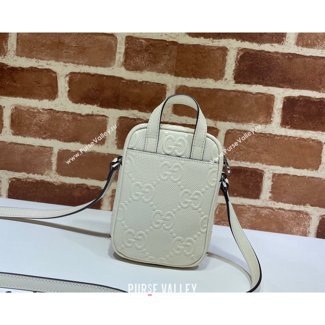 Gucci GG Embossed Leather Mini Bag ‎658553 White 2021 (DLH-21072632)