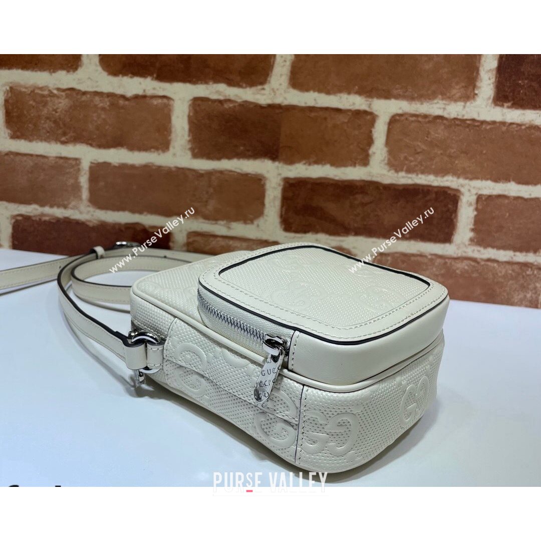 Gucci GG Embossed Leather Mini Bag ‎658553 White 2021 (DLH-21072632)