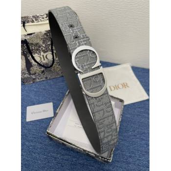 Dior CD Belt in Dior Oblique Jacquard and Grained Calfskin Grey/Silver 2024 (YANG-24070422)