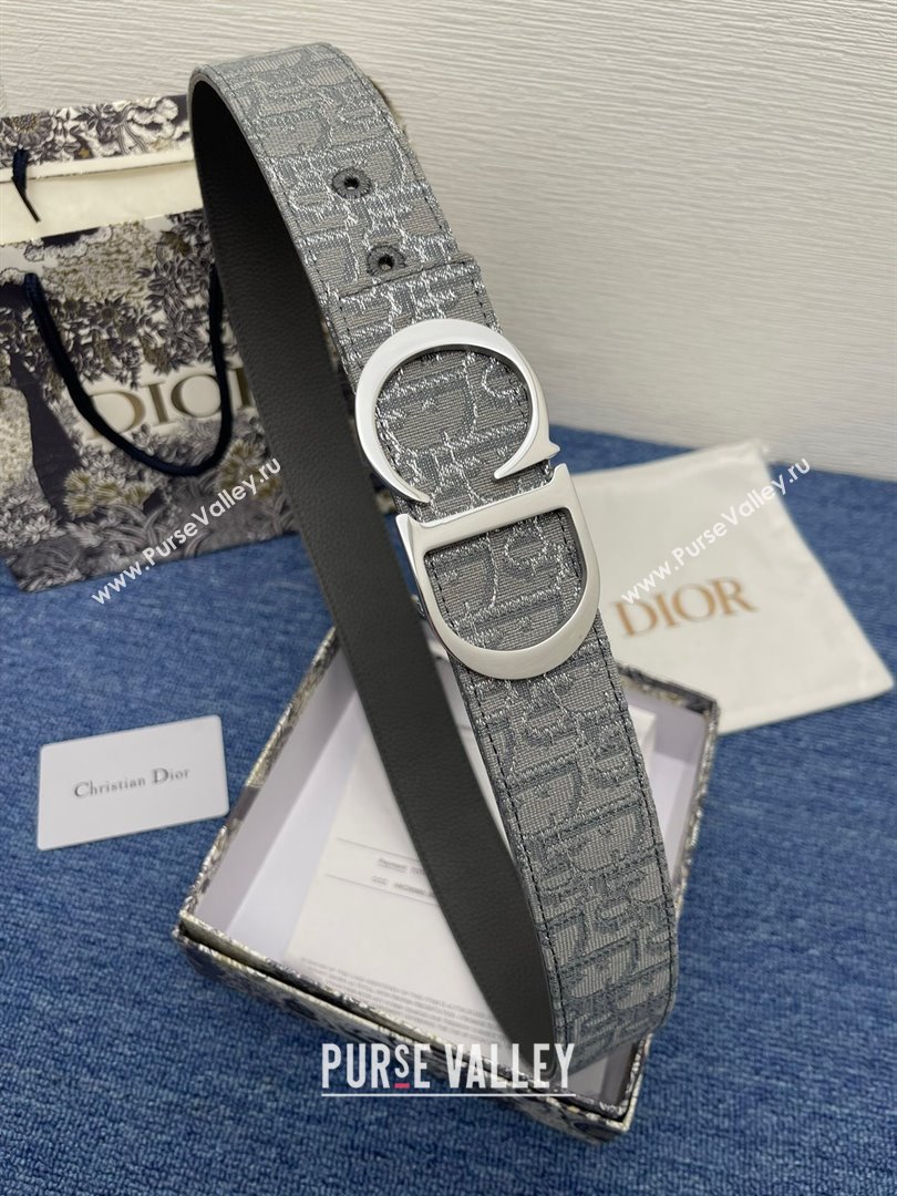 Dior CD Belt in Dior Oblique Jacquard and Grained Calfskin Grey/Silver 2024 (YANG-24070422)