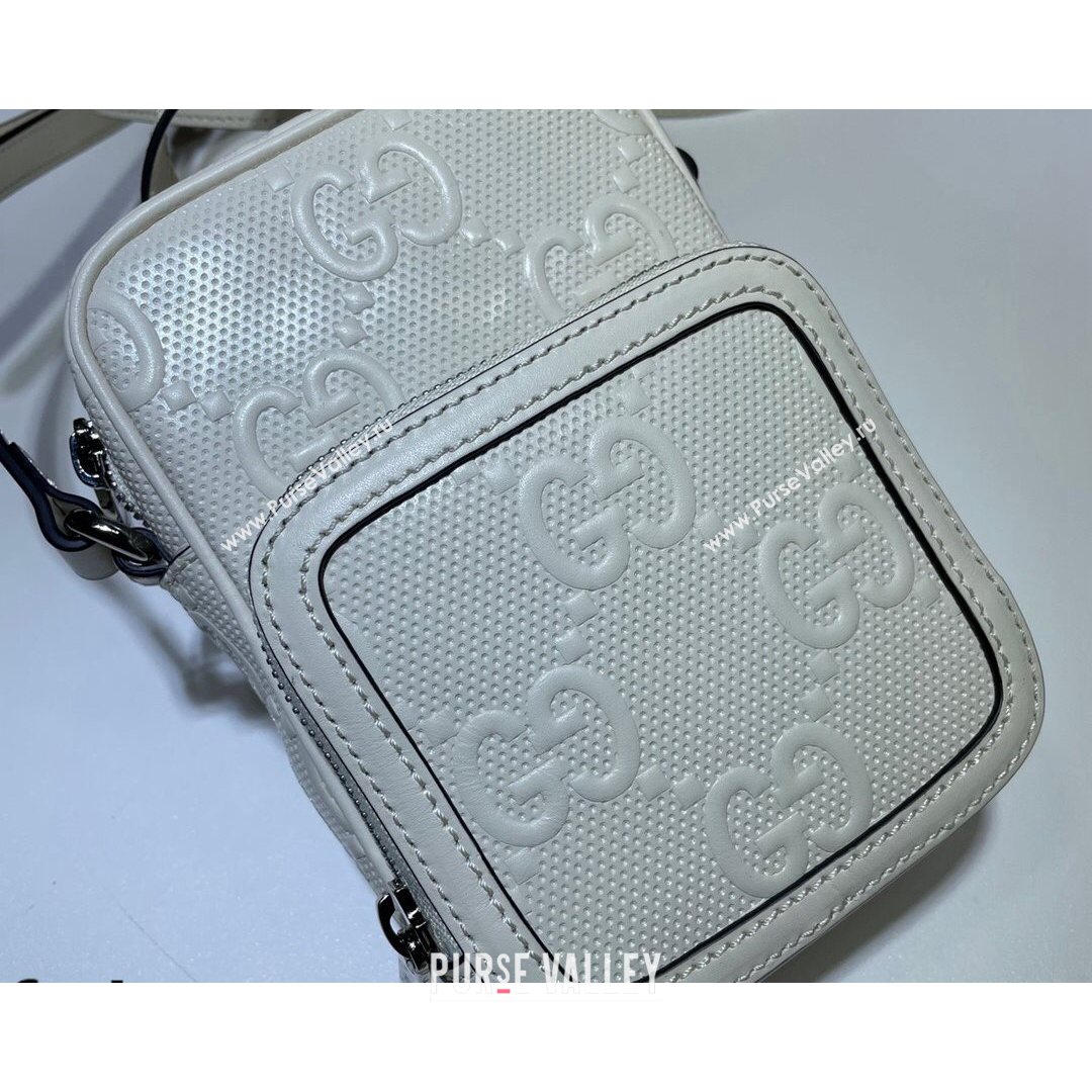 Gucci GG Embossed Leather Mini Bag ‎658553 White 2021 (DLH-21072632)