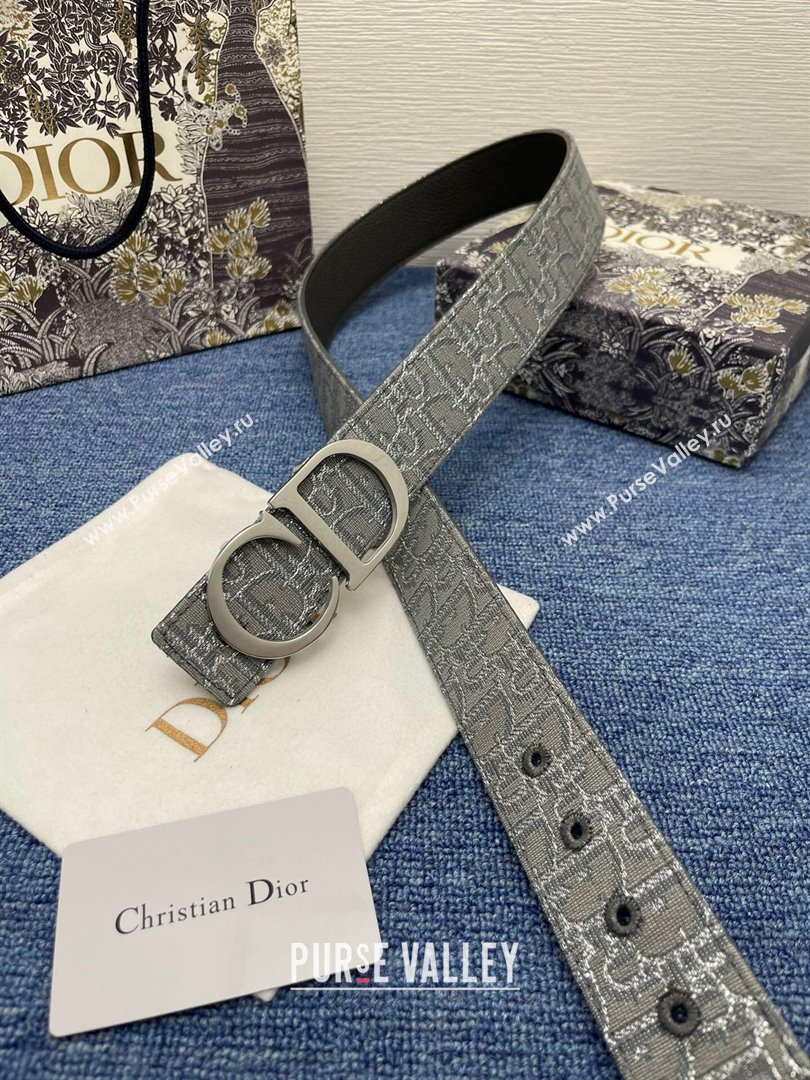 Dior CD Belt in Dior Oblique Jacquard and Grained Calfskin Grey/Silver 2024 (YANG-24070422)