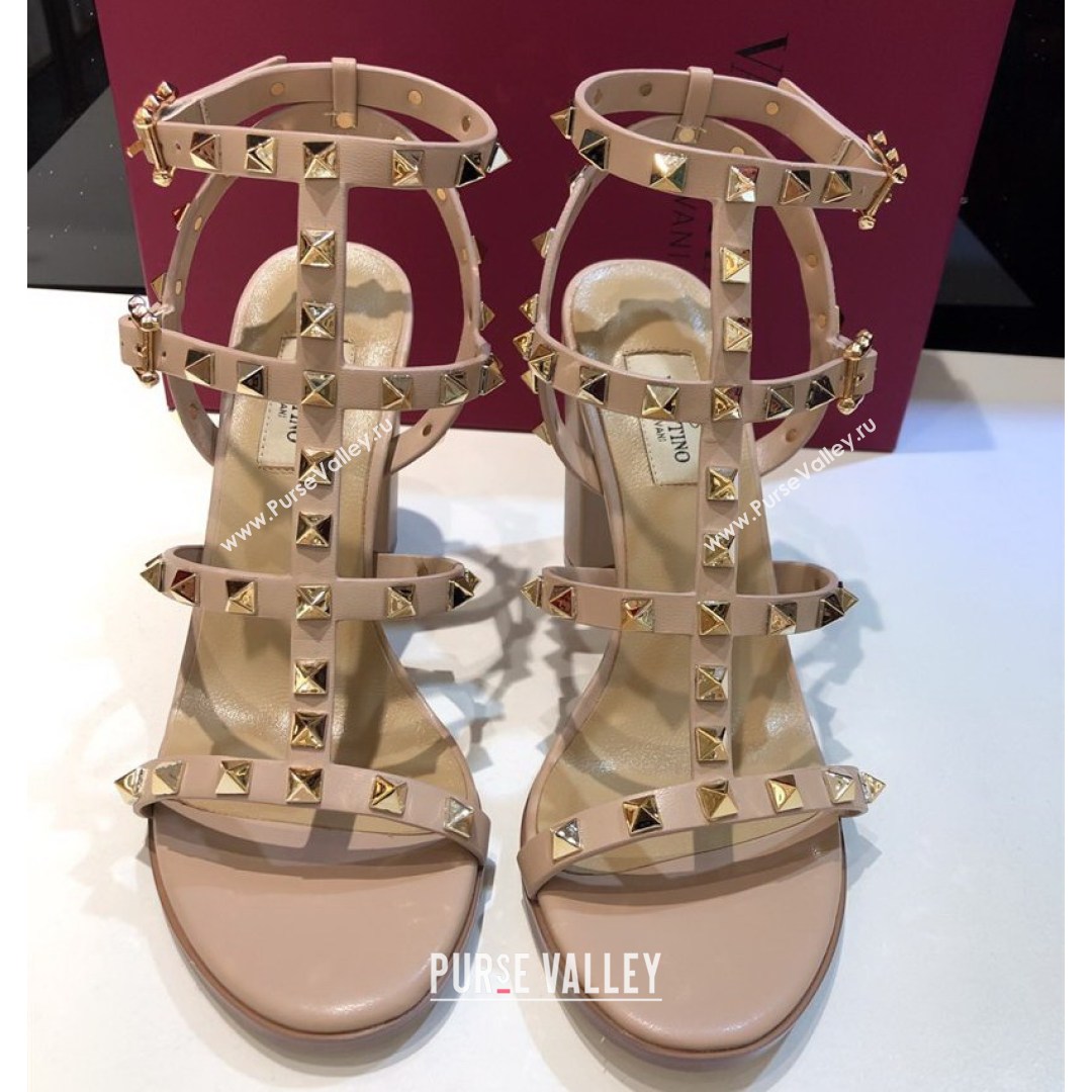 Valentino Rockstud Calfskin Ankle Strap Sandals 9.5cm Nude 2021 09 (XL-21082058)