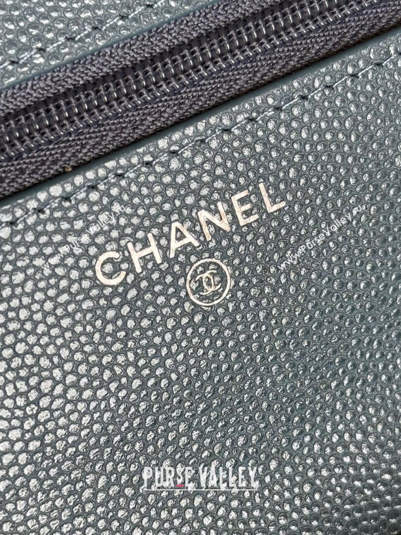 Chanel Grained Calfskin Classic Wallet on Chain WOC Silver/Deep Blue 2024 (MHUI-241522)