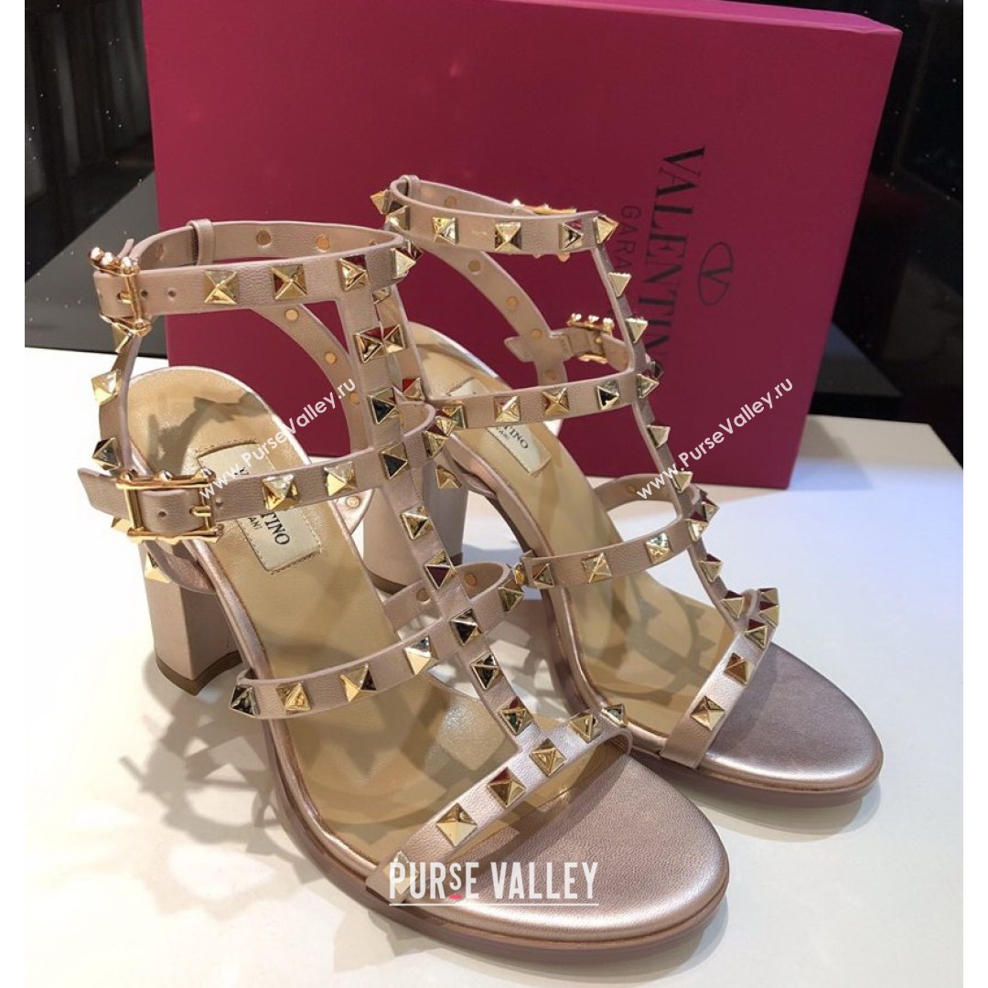 Valentino Rockstud Calfskin Ankle Strap Sandals 9.5cm Gold 2021 10 (XL-21082059)