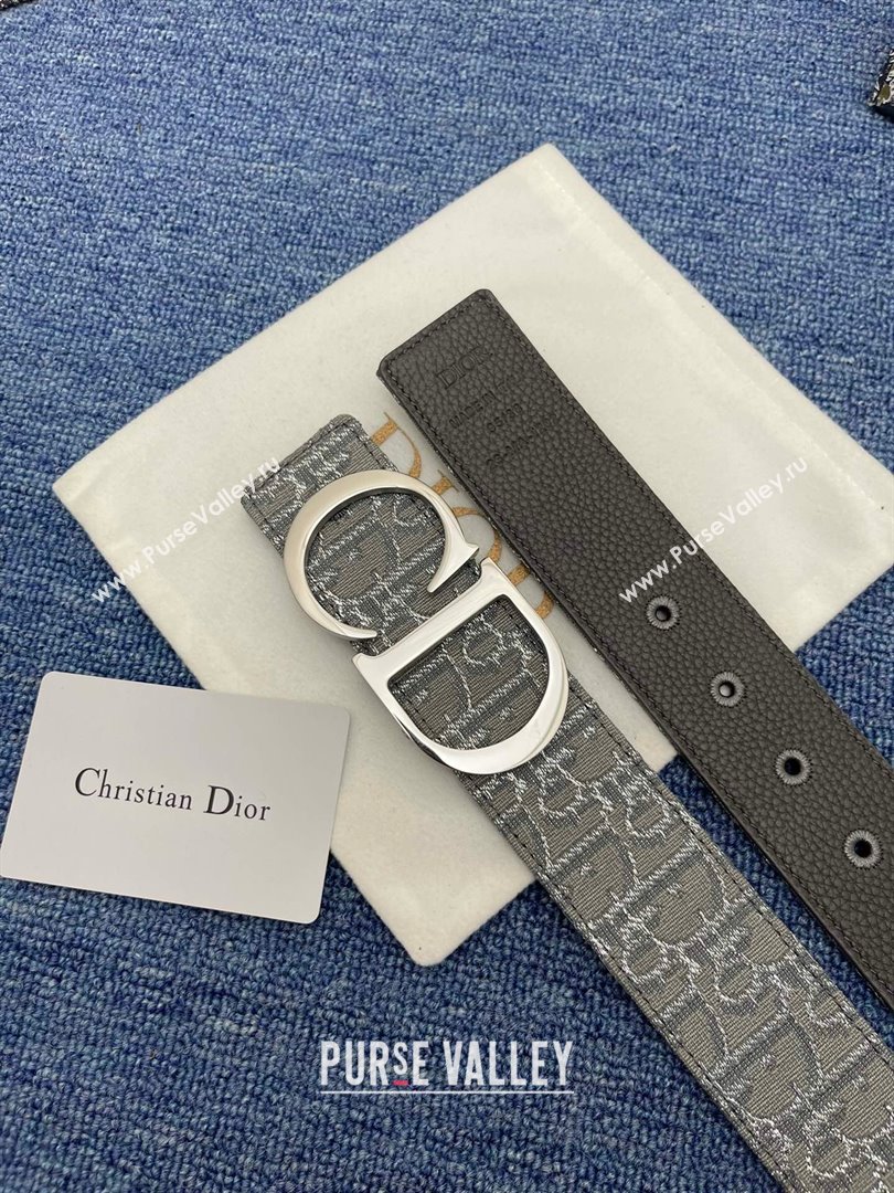 Dior CD Belt in Dior Oblique Jacquard and Grained Calfskin Grey/Silver 2024 (YANG-24070422)