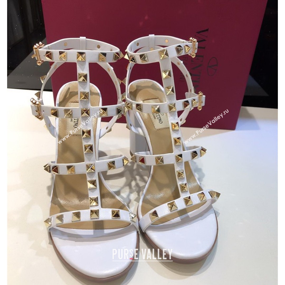 Valentino Rockstud Calfskin Ankle Strap Sandals 9.5cm White 2021 11 (XL-21082060)