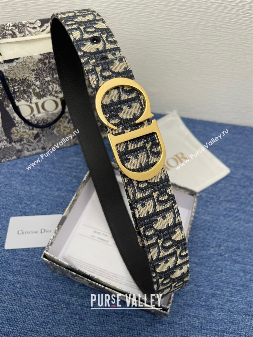 Dior CD Belt in Dior Oblique Jacquard and Grained Calfskin Black/Gold 2024 (YANG-24070424)