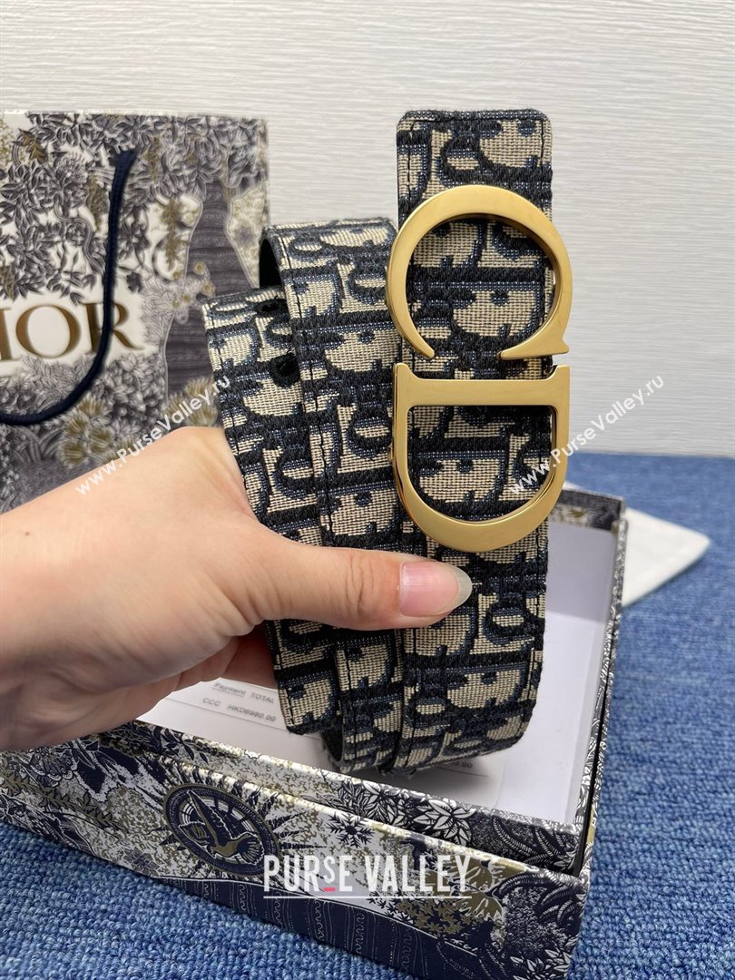 Dior CD Belt in Dior Oblique Jacquard and Grained Calfskin Black/Gold 2024 (YANG-24070424)