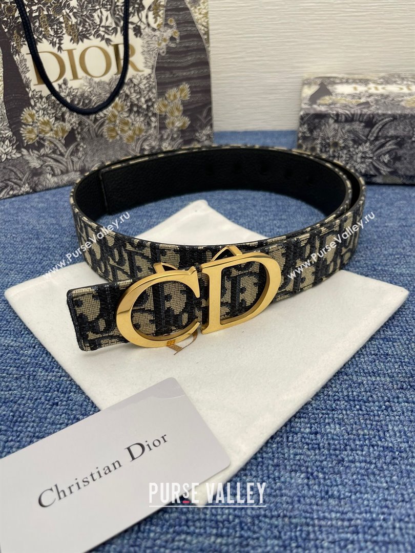 Dior CD Belt in Dior Oblique Jacquard and Grained Calfskin Black/Gold 2024 (YANG-24070424)