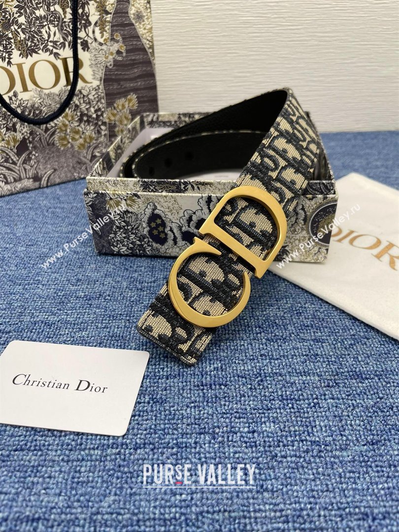 Dior CD Belt in Dior Oblique Jacquard and Grained Calfskin Black/Gold 2024 (YANG-24070424)