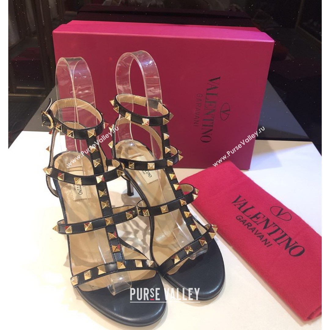 Valentino Rockstud Calfskin Ankle Strap Sandals 6.5cm Black 2021 12 (XL-21082061)