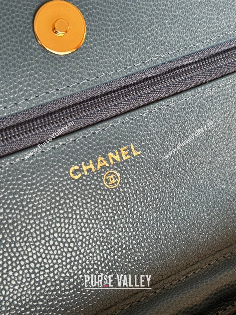 Chanel Grained Calfskin Classic Wallet on Chain WOC Gold/Deep Blue 2024 (MHUI-241523)