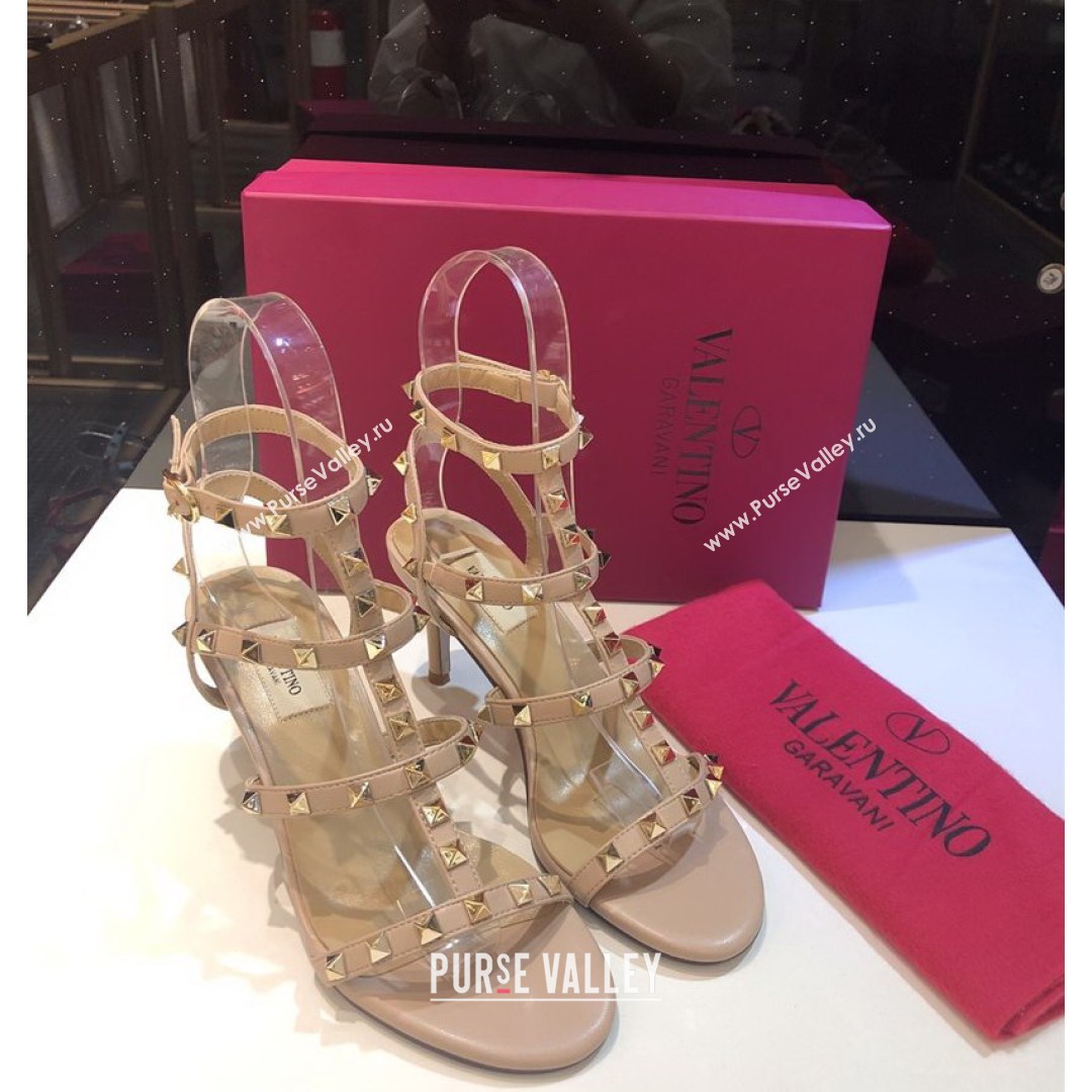 Valentino Rockstud Calfskin Ankle Strap Sandals 6.5cm Nude 2021 13 (XL-21082062)