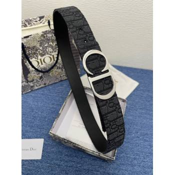 Dior CD Belt in Dior Oblique Jacquard and Grained Calfskin Black/Silver 2024 (YANG-24070425)