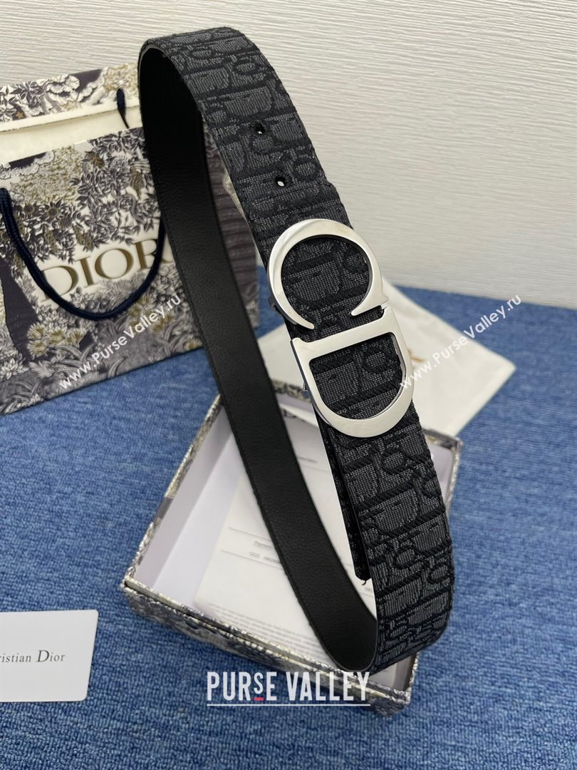 Dior CD Belt in Dior Oblique Jacquard and Grained Calfskin Black/Silver 2024 (YANG-24070425)