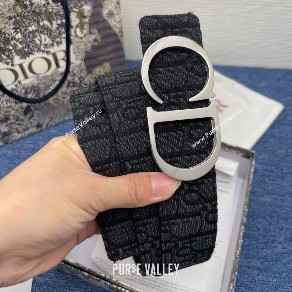 Dior CD Belt in Dior Oblique Jacquard and Grained Calfskin Black/Silver 2024 (YANG-24070425)