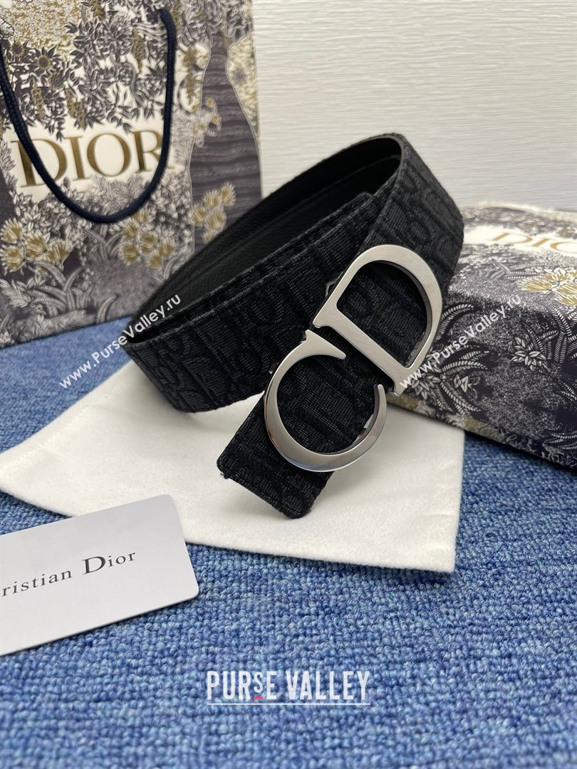 Dior CD Belt in Dior Oblique Jacquard and Grained Calfskin Black/Silver 2024 (YANG-24070425)